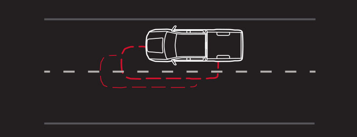 Diagram showing the operation of the Lane Departure Warning available for the 2017 GMC Canyon pickup truck.